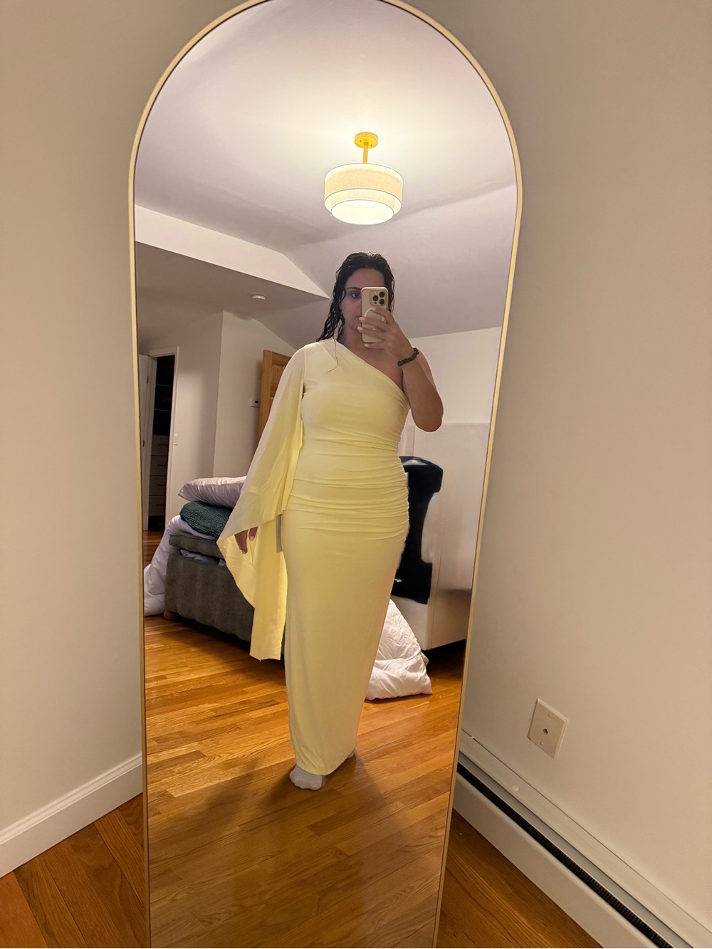 Club L London One-Shoulder Yellow Evening Gown